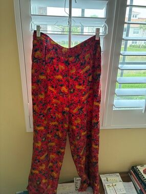 J. Crew Red Floral and Botanical Print Top